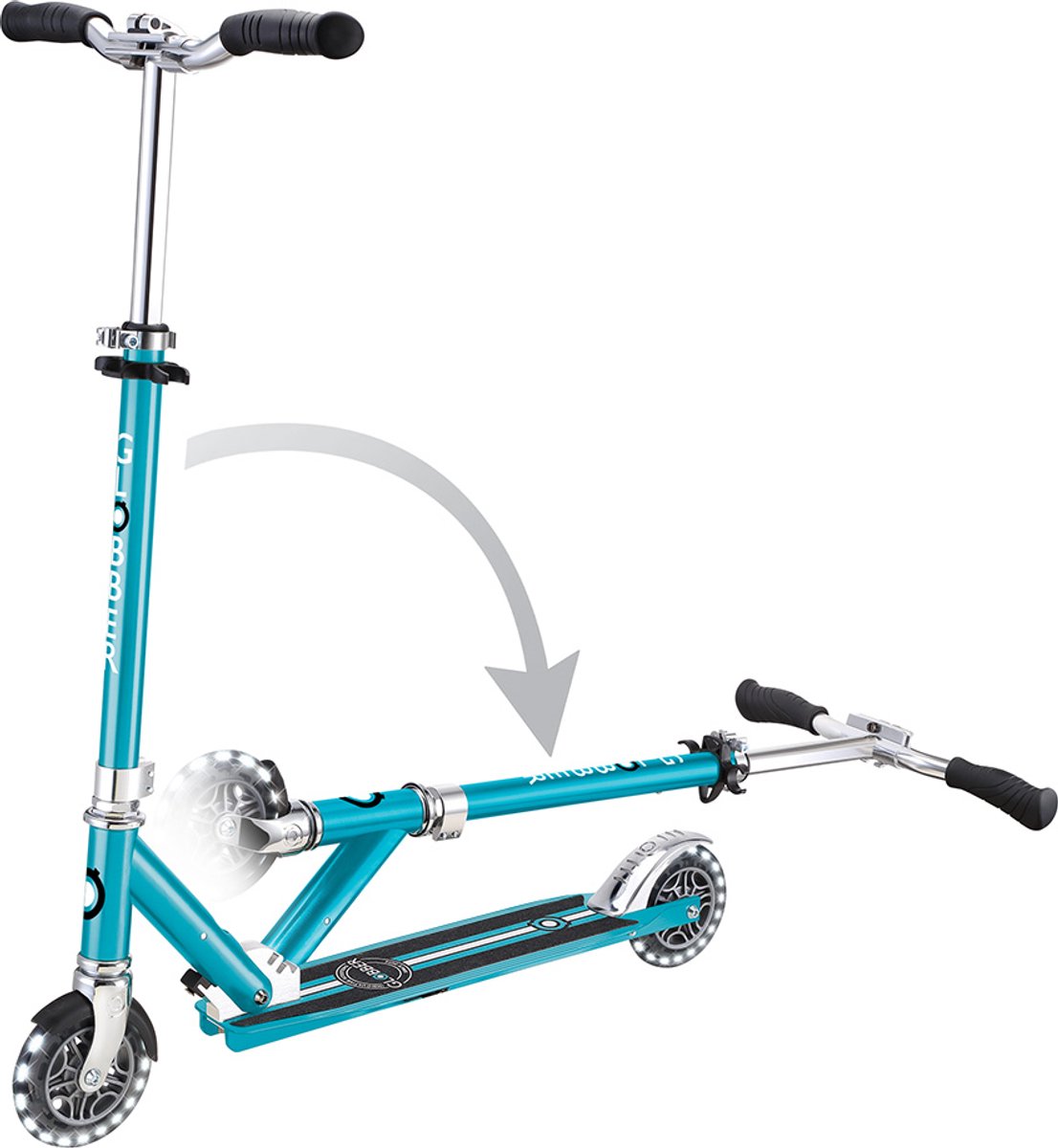 Globber børnescooter - flow - blå krom - lysende hjul - foldbar - fra 5 år
