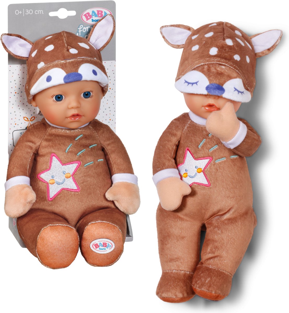 Baby født sovende hjort - 30 cm - babydukke