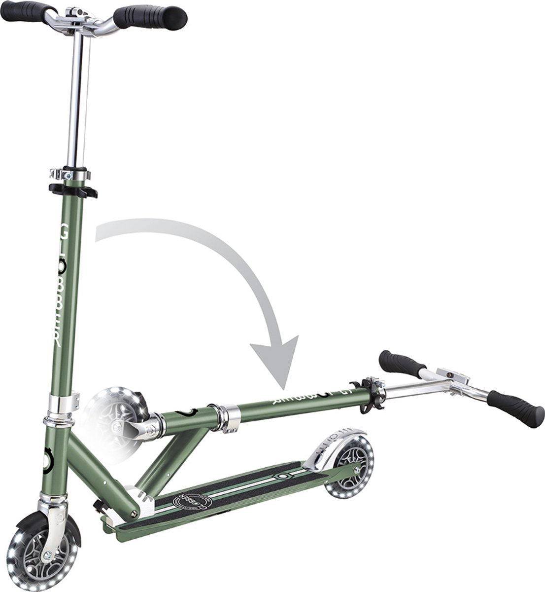 Globber børnescooter - flow - grøn krom - lysende hjul - foldbar - fra 5 år