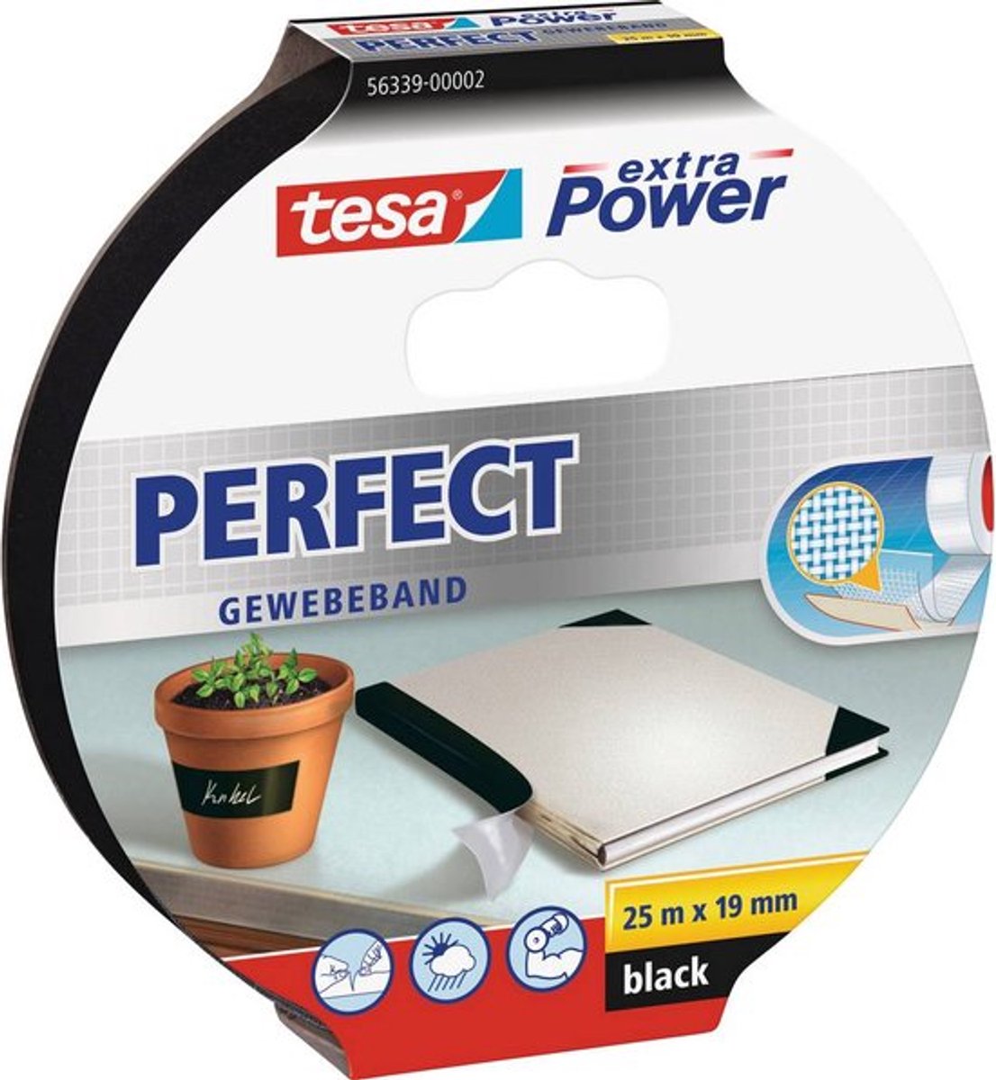 Tesa perfect 56339-00002-01 tekstiltape ekstra kraft sort (L x B) 25 m x 19 mm 1 stk.