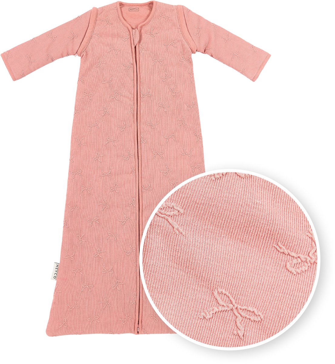Meyco baby studio kollektion sløjfe baby sovepose med ærmer med lynlås - pink - 70 cm - 2,5 tom