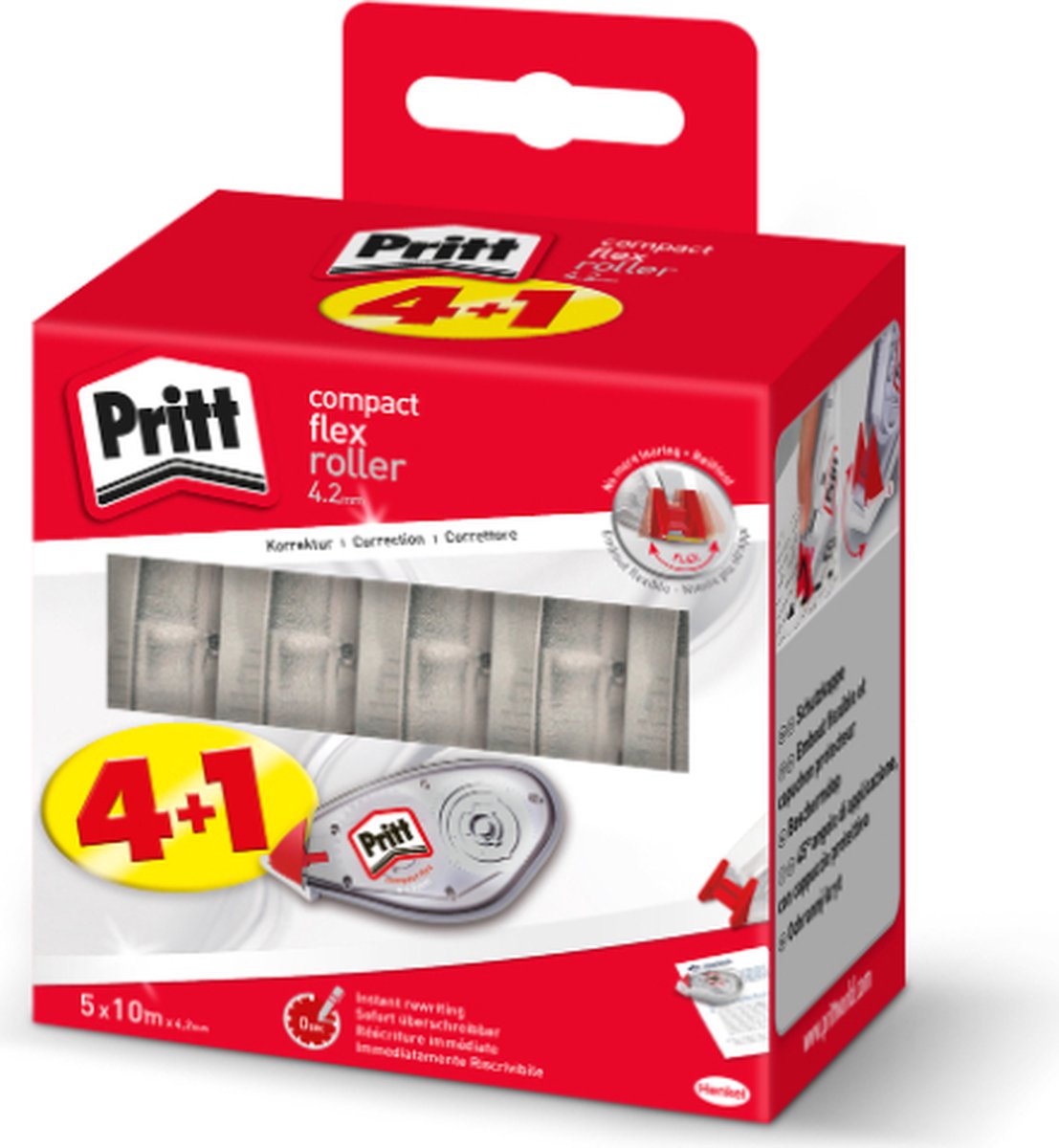 Pritt kompakt korrektionsrulle 4,2mm x 10m værdipakke 4+1