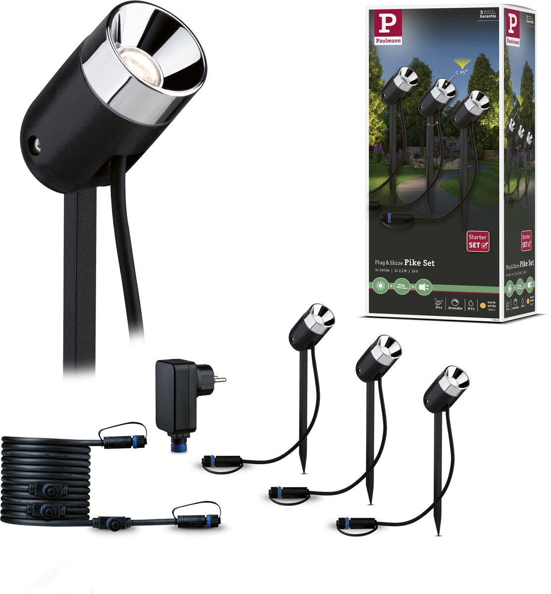 Paulmann plug shine led havespots pike basic sæt ip65 3000k 3x2.2w 21va antracit
