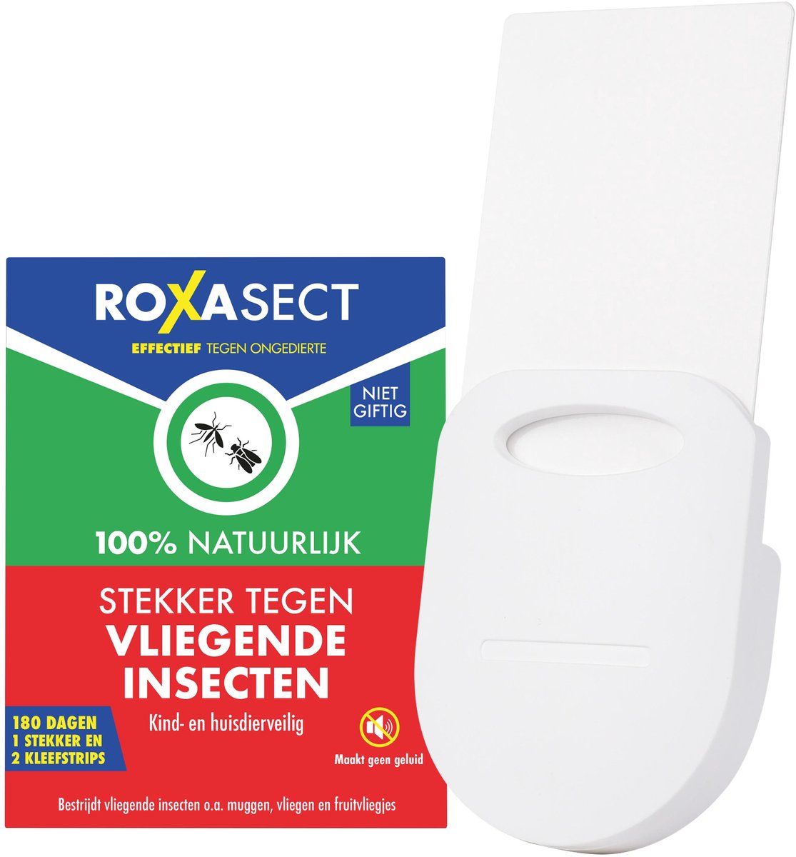 Roxasect uv stekker tegen muggen en vliegende insecten - 100% natuurlijk - zonder insecticide - kind- en diervriendelijk - 1 stekker incl 2 plakstrips