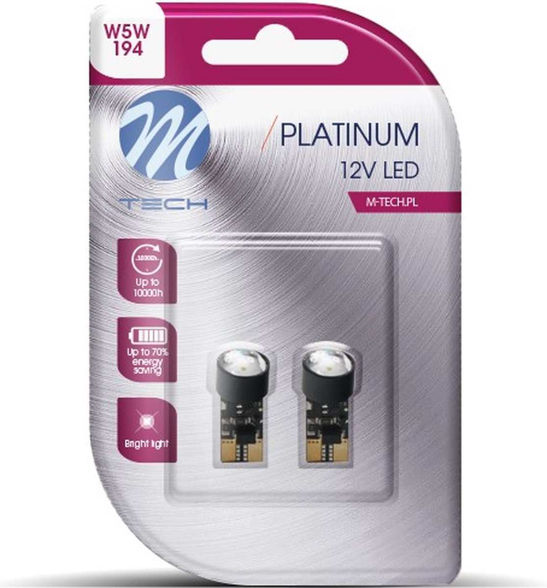 M-tech LED w5w 12v - platin - 1x LED diode - canbus - hvid - sæt