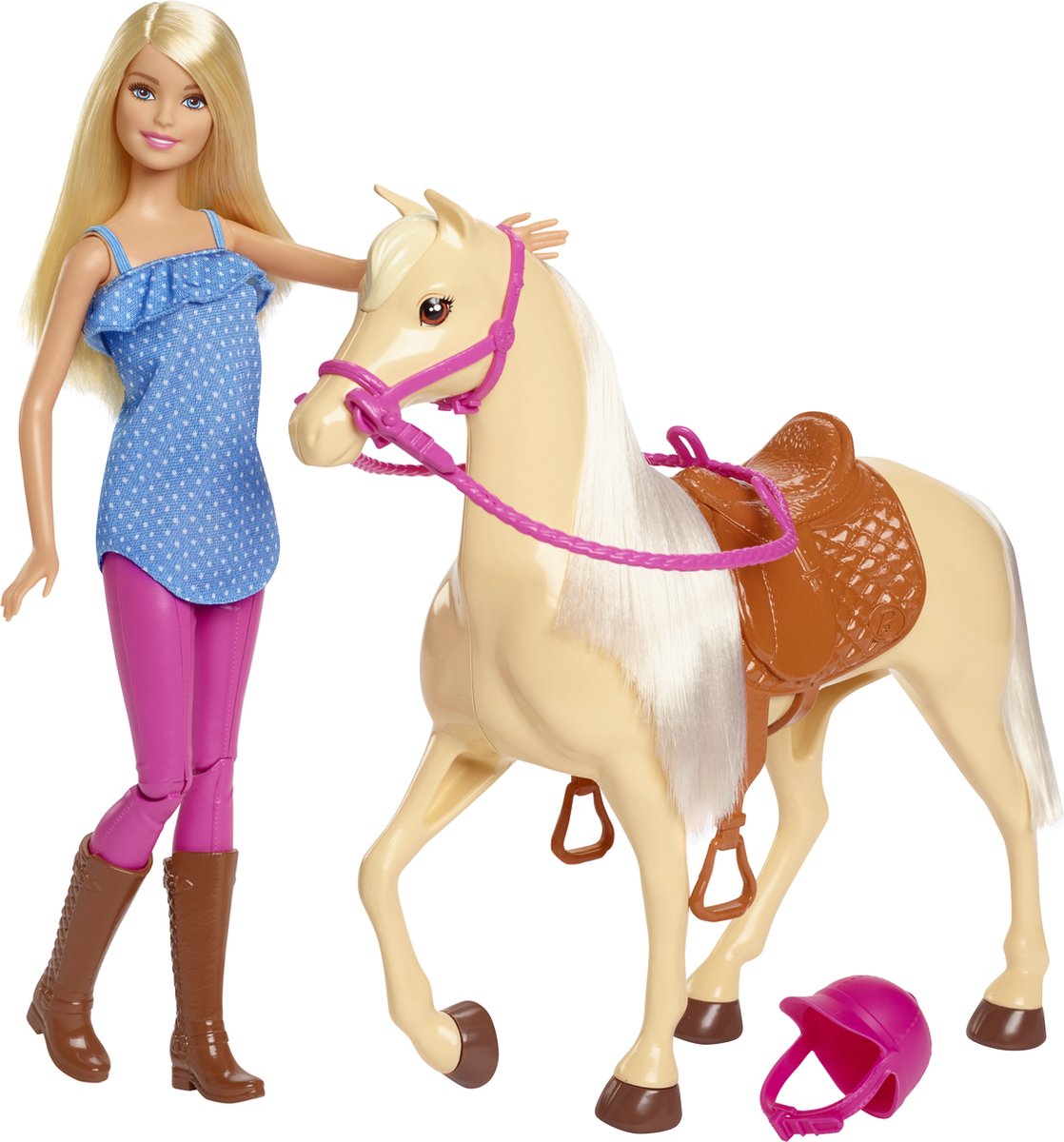 Barbie ridesæt - modedukke med sadel, trens og hjelm - 30 cm