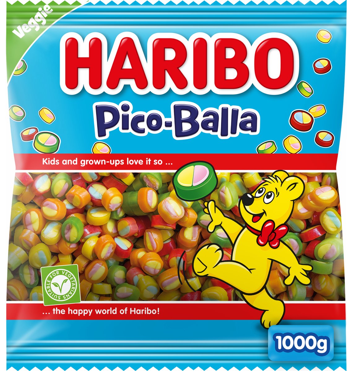 Haribo pico balla - slik i frugtsmag - 1 kg pose