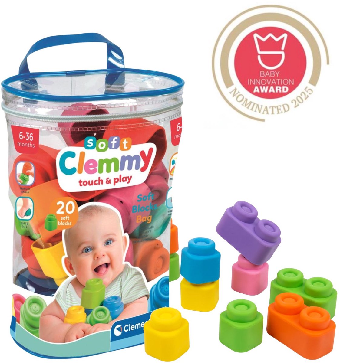 Clementoni baby bløde clemmy blokke med opbevaringspose - 20 stk.