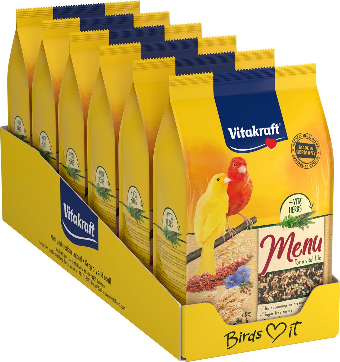 Vitakraft menu fuglefoder - kanariefugle - 6x500 gram