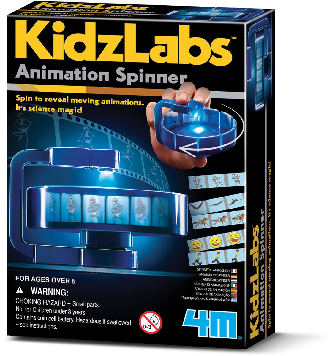 4m videnskab og spil - lav en animationsfidget spinner - byggesæt - kidzlabs - 5+