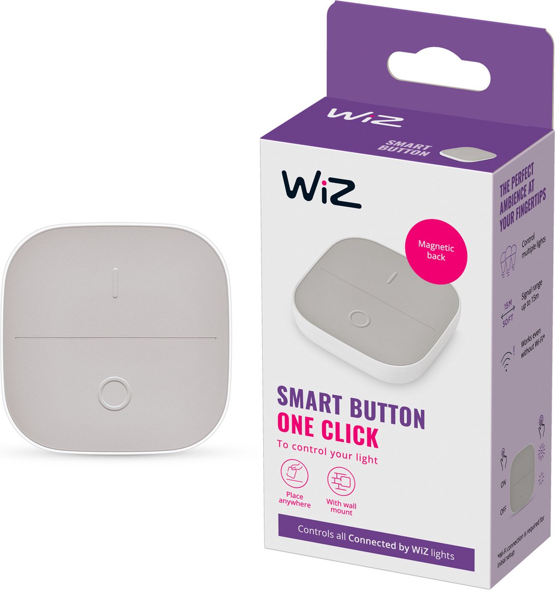 Wiz portable button - bedien je slimme verlichting eenvoudig zonder app - werkt op batterijen - draagbaar