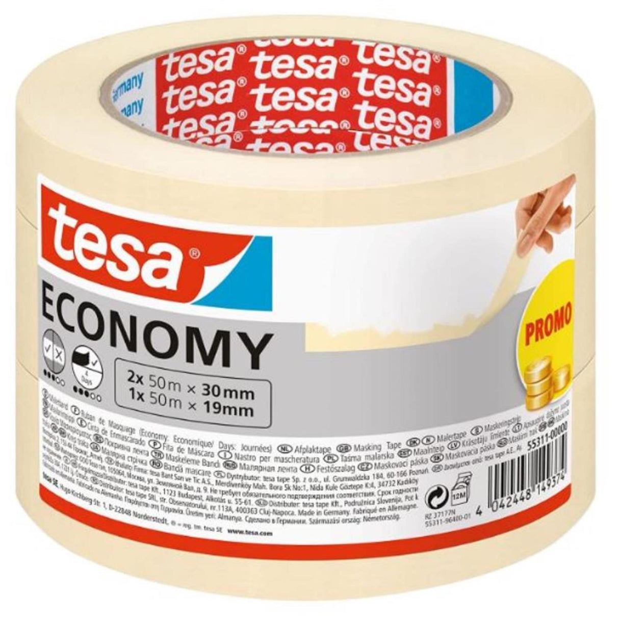 Tesa malertape øko sæt med 3 stykker (2x 50mx30mm, 1x 50mx19mm)
