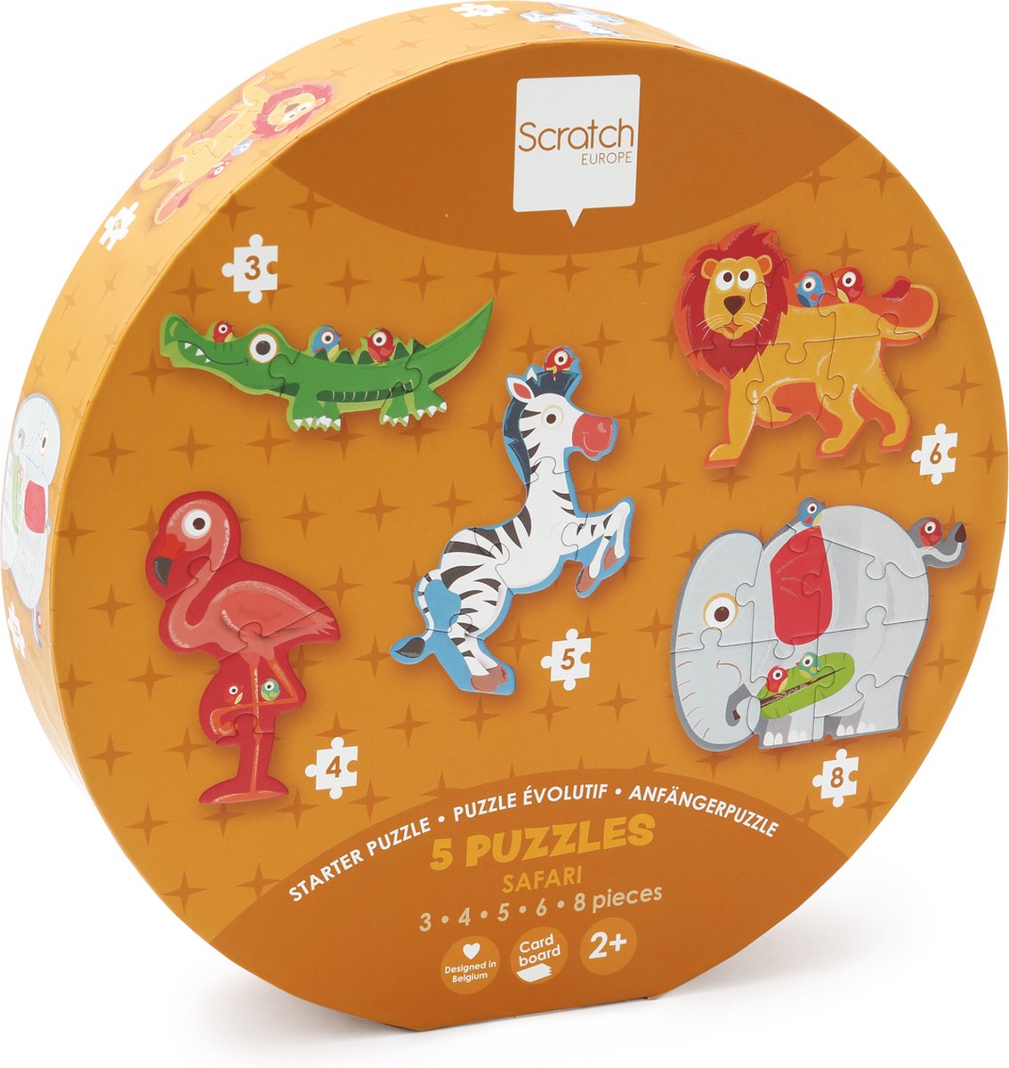 Scratch begynderpuslespil - safari - ca. 10-18cm - med 5 puslespil - 2 år