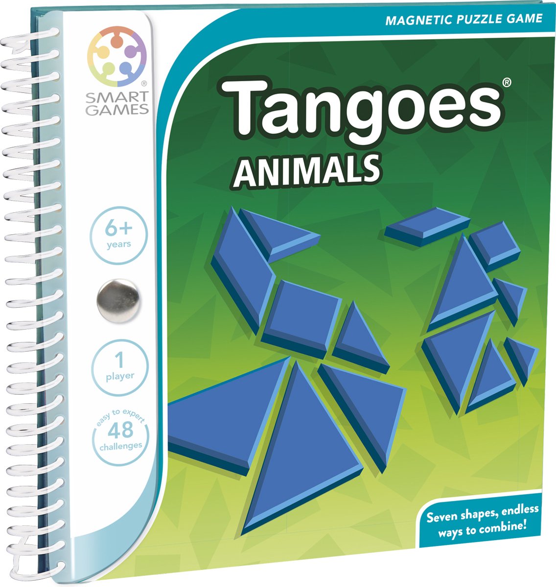 Smartgames tangoer dyr - magnetisk tangram puslespil - 48 udfordrende opgaver - kompakt rejsespil solo puslespil - fra 6 år til voksne