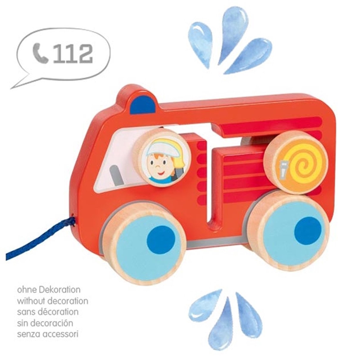 Goki Wooden Pull-Along Figur Fire Brigade 112