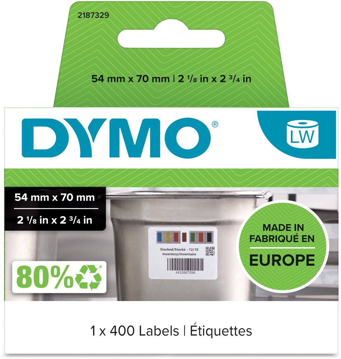 Dymo originale labelwriter-etiketter til lagerrotation | 54 mm x 70 mm | 400 selvklæbende etiketter til lagerrotation i storkøkkener | robuste etiketter til etiketskriverens etiketprintere