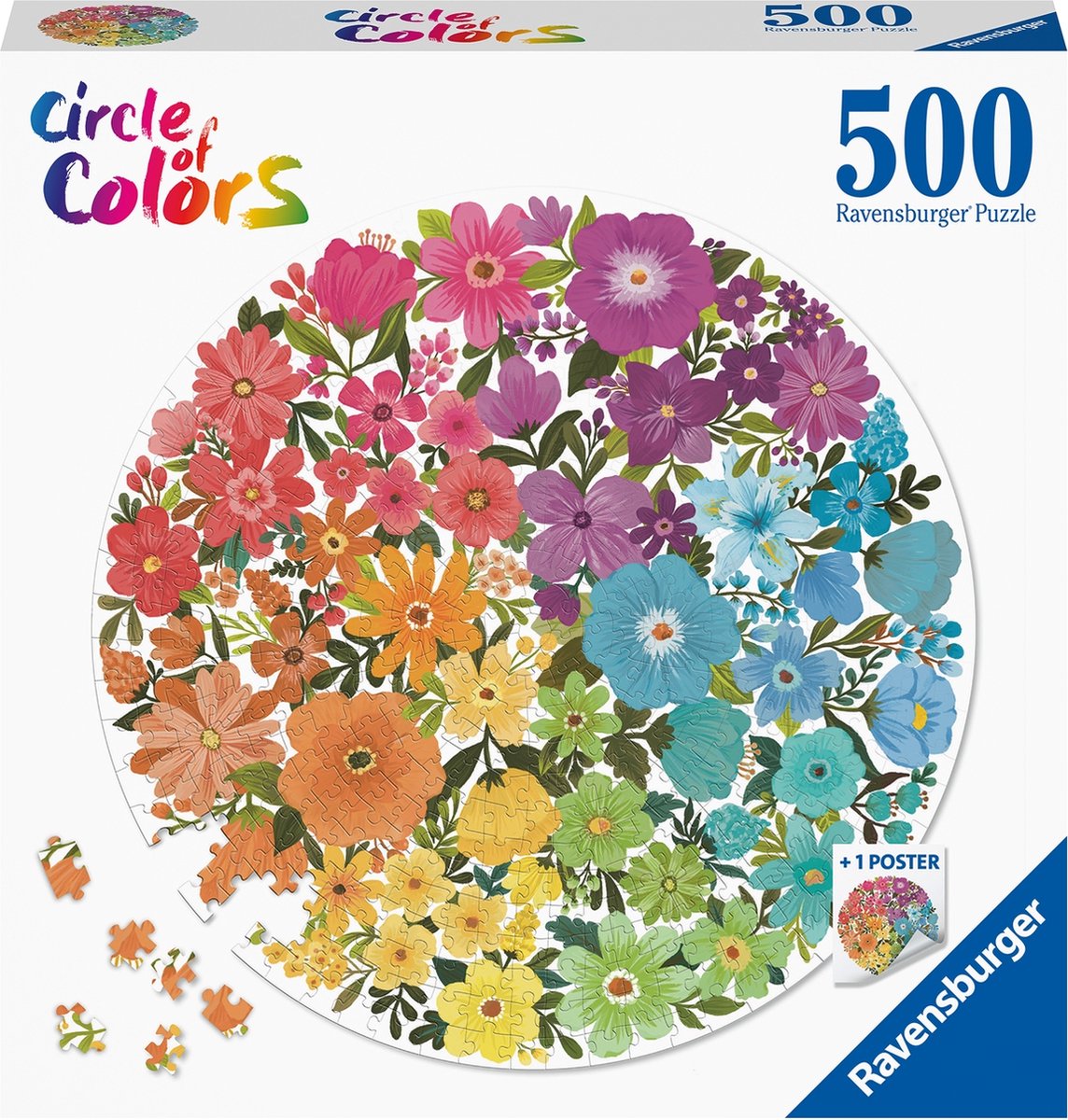 Ravensburger runde puslespil cirkel af farver blomster - puslespil - 500 brikker