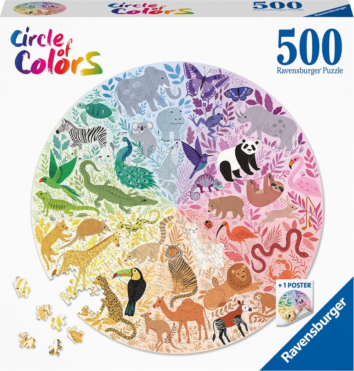 Ravensburger rund puslespil cirkel af farver dyr - puslespil - 500 brikker