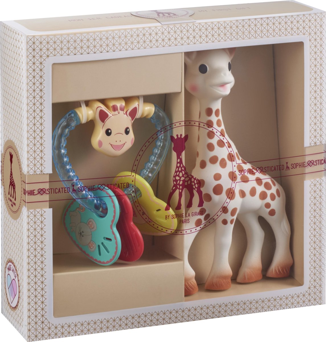 Sophie the giraffe sofistikeret gavesæt - babylegetøj - hjertebidering - barselsgave - baby shower gave - 4 stk.
