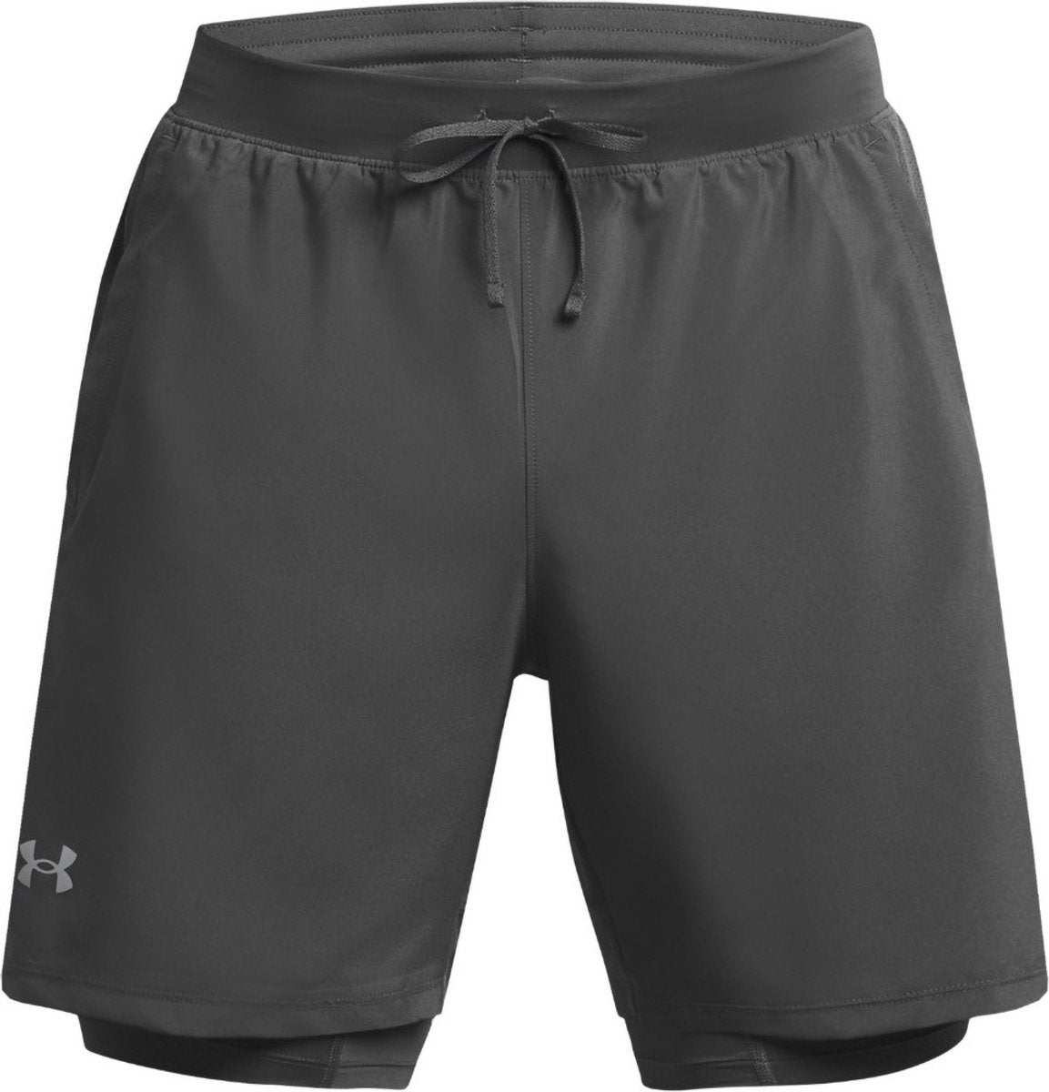 Under armour ua launch 7'' 2-i-1 shorts-grå herre sportsbukser - castlerock - castlerock - reflekterende