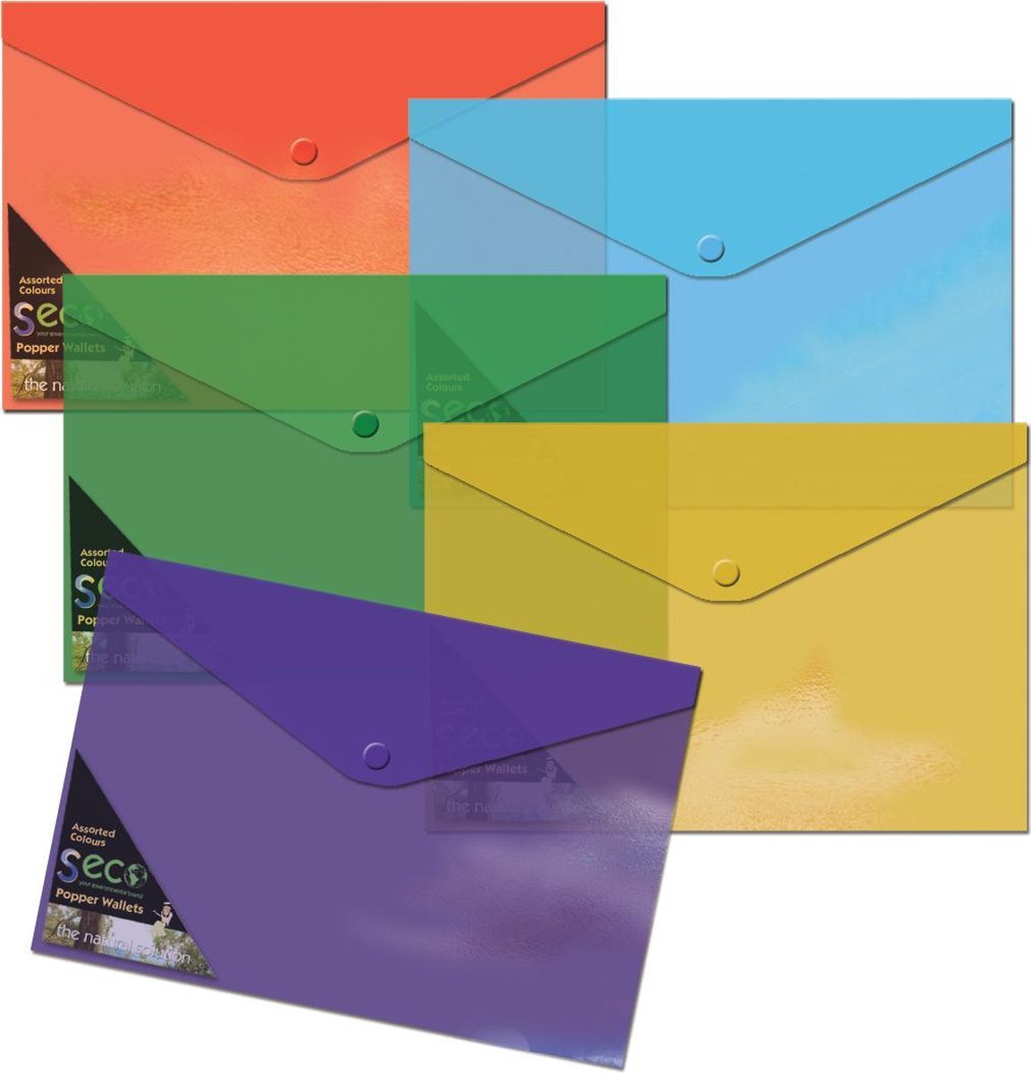 Seco kuvertmappe - a4+ - assorteret - pp 180 mikron - 5 stk - miljøvenlig - se-tr005-ast