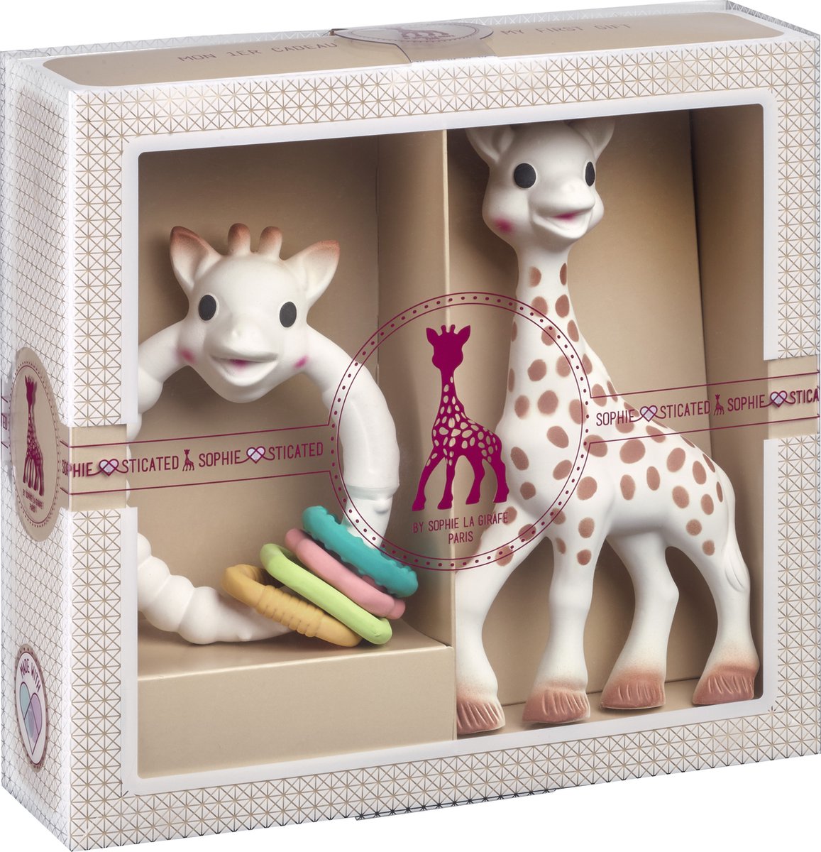 Sophie the giraffe sofistikeret gavesæt - babylegetøj - så rene farveringe - barselsgave - baby shower gave - 4 stk.