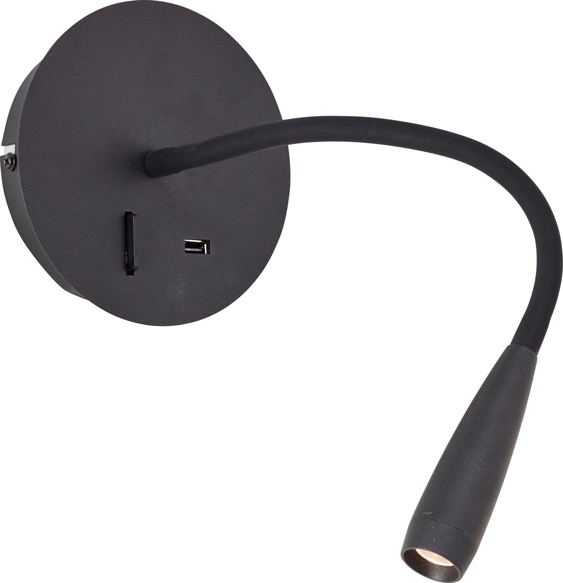 Brilliant jutta - væglampe - LED 2.8 med fleksibel arm og kontakt - USB funktion - sort