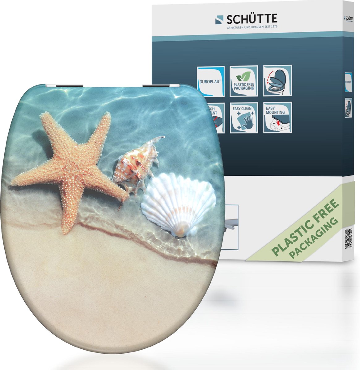 Schütte toiletsæde 82196 beach - duroplast - soft close - krom hængsler - indretning - 1-sidet print