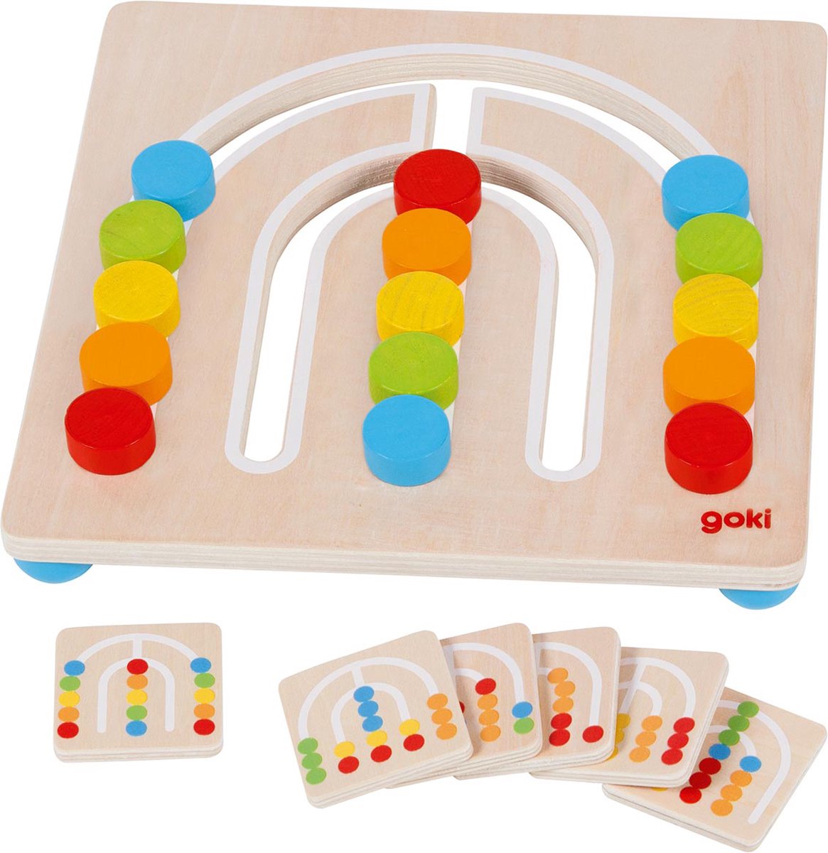 Goki farvematchende spil regnbue 21x21x3,8cm, med 6 eksempelbilleder, træ, 4+