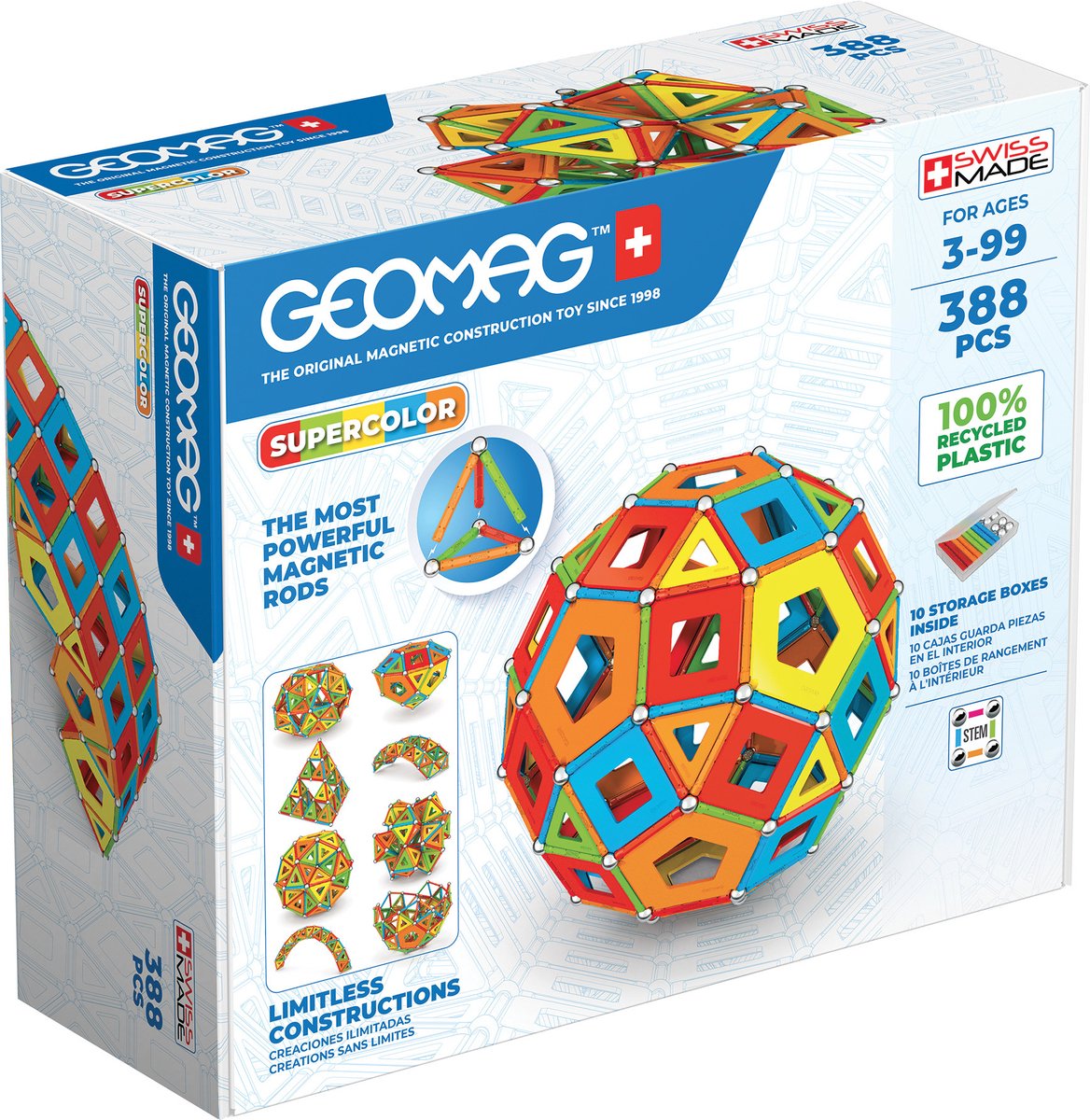 Geomag superfarvepaneler genbrugt - magnetisk byggelegetøj med paneler - 388 dele - fra 3 år