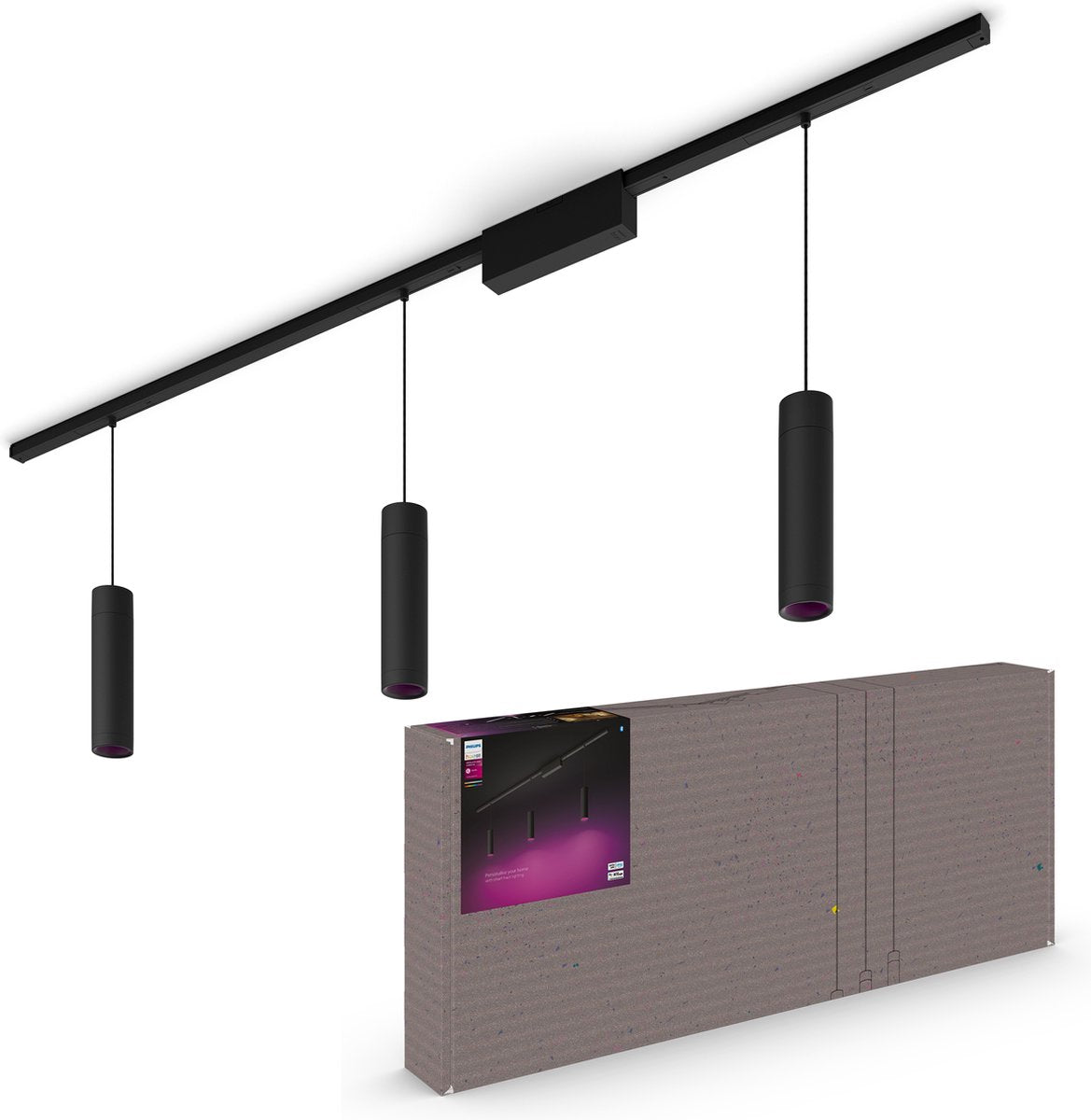 Philips hue perifo railverlichting plafond - wit en gekleurd licht - 3 hanglampen - zwart - basisset