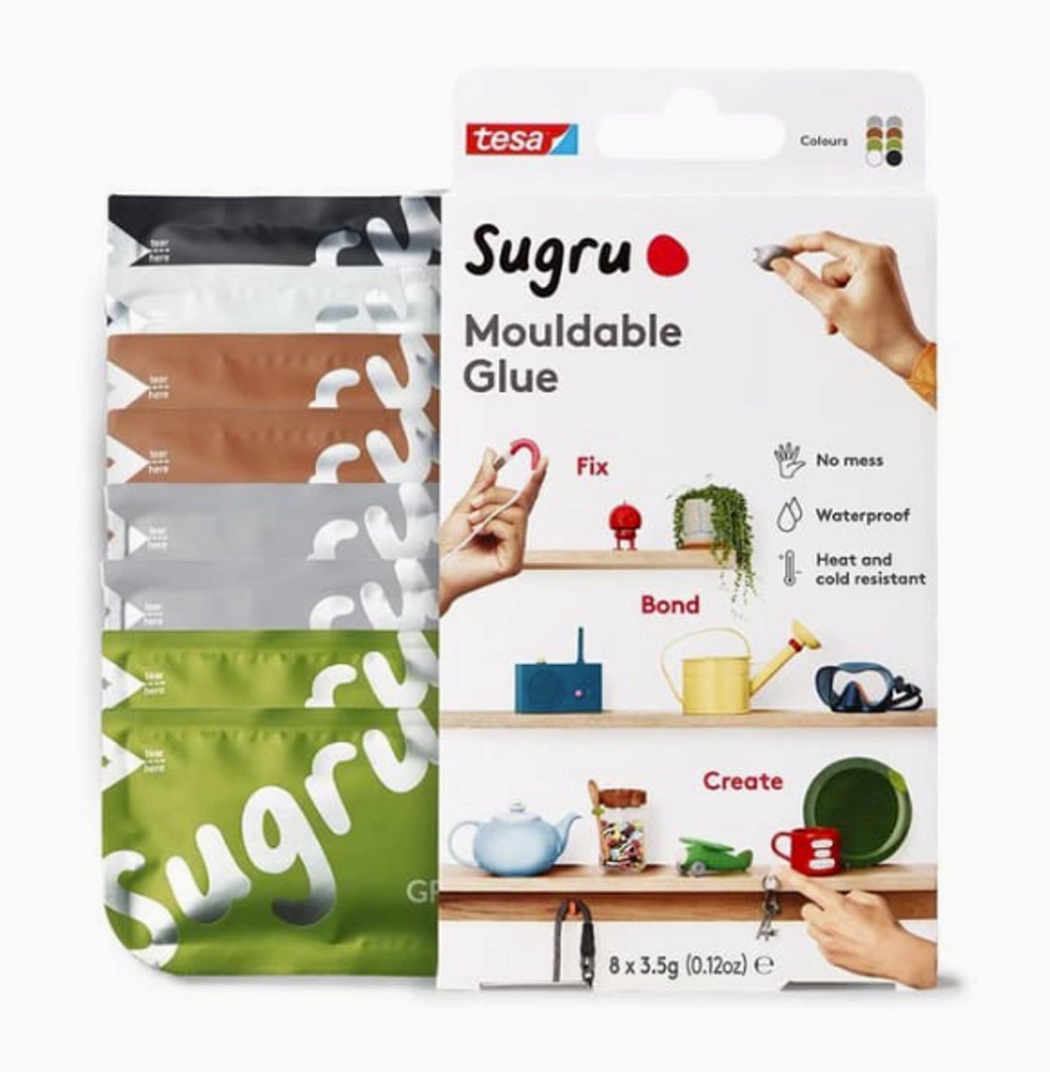 Tesa sugru – æltbar silikone reparationslim (8-pak, flerfarvet)