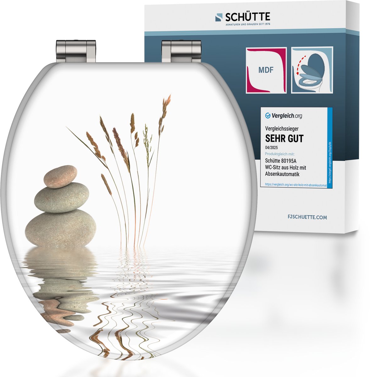 Schütte toiletsæde 80122 balance - MDF træ - soft close - krom hængsler - bæreevne op til 175 kg - indretning - 3-sidet print