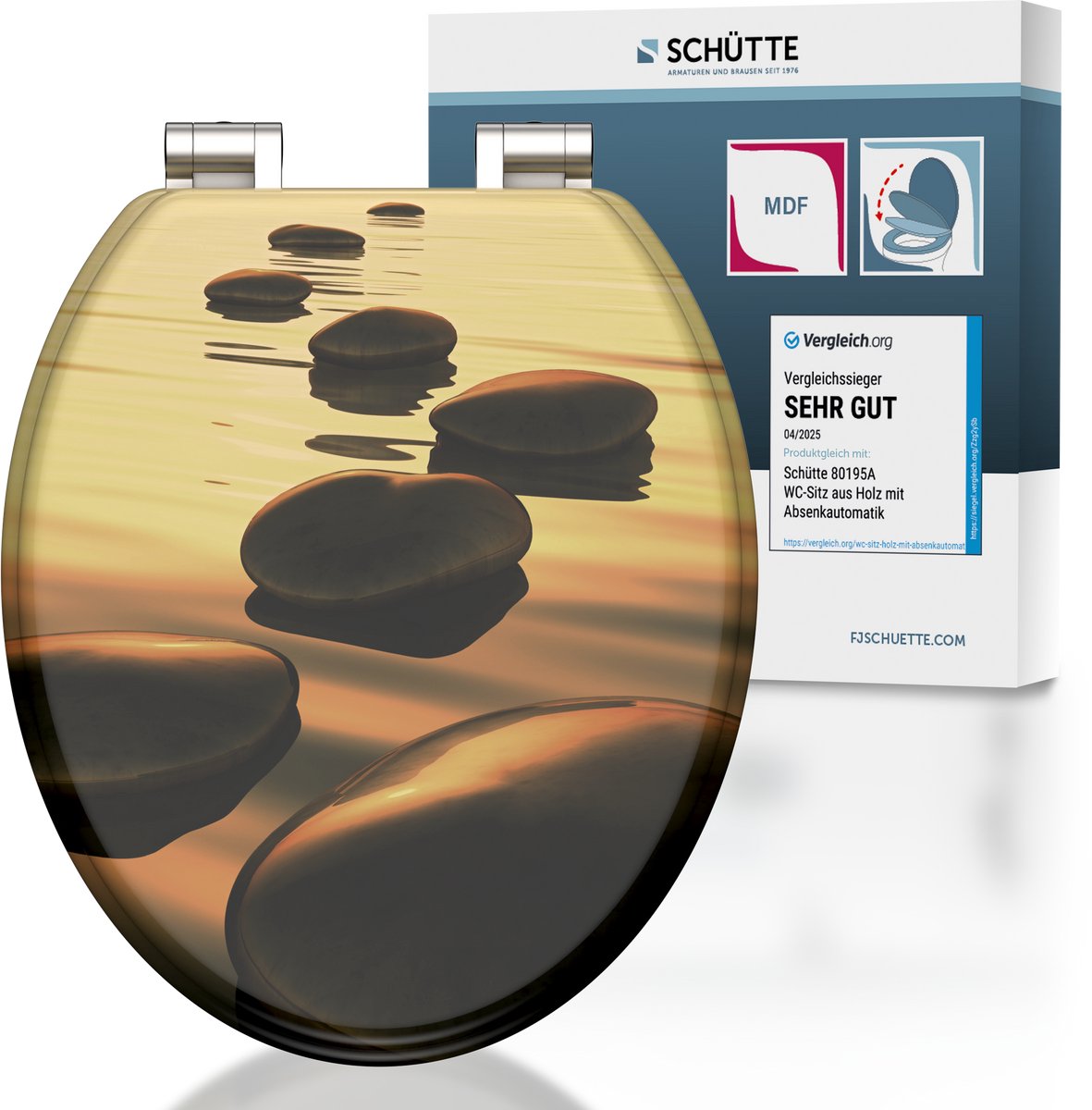 Schütte toiletsæde 80127 havsten - MDF træ - soft close - krom hængsler - bæreevne op til 175 kg - dekoration - 3-sidet print