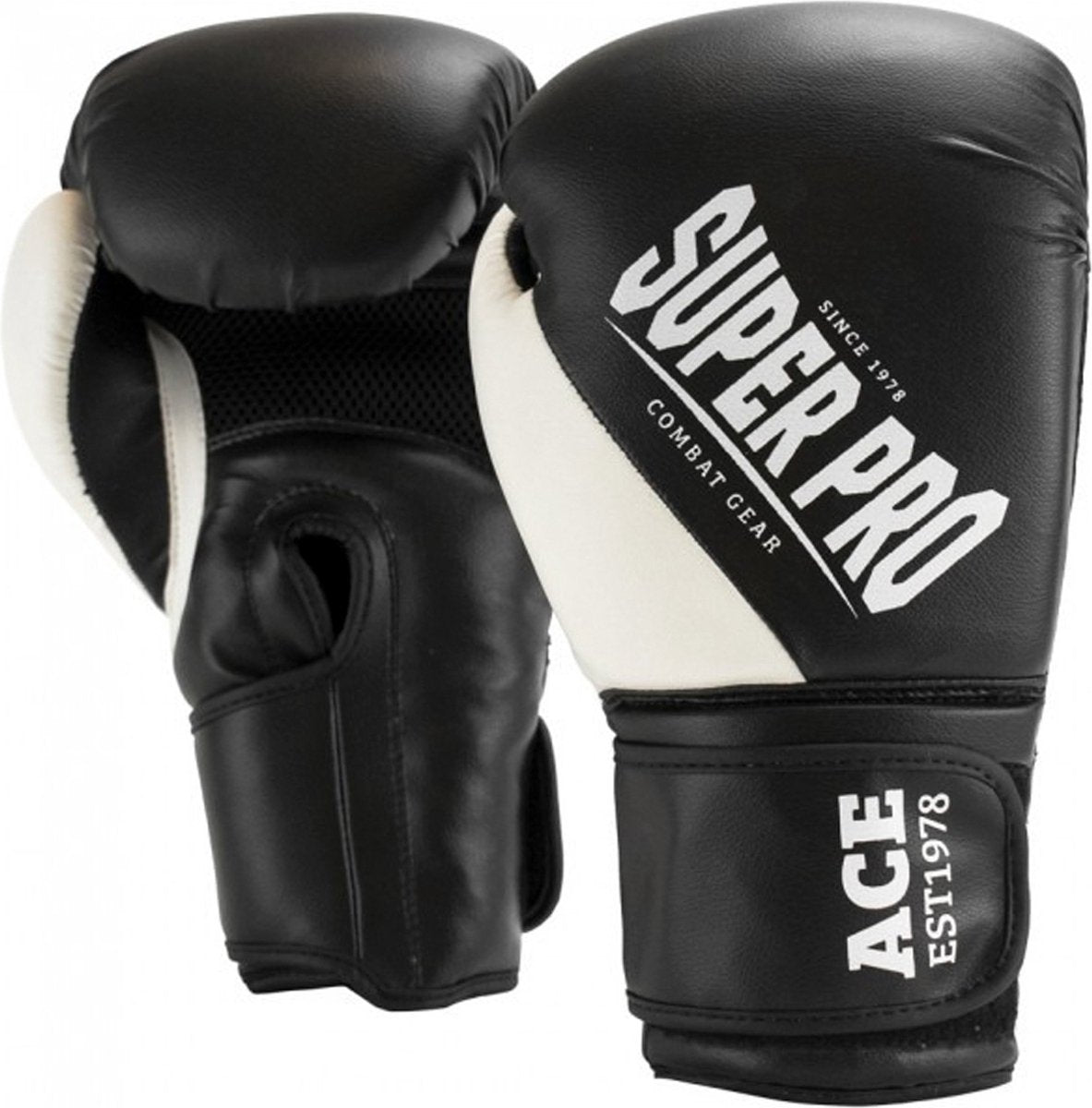 Super pro combat gear ace (kick)bokshandschoenen zwart wit 6oz