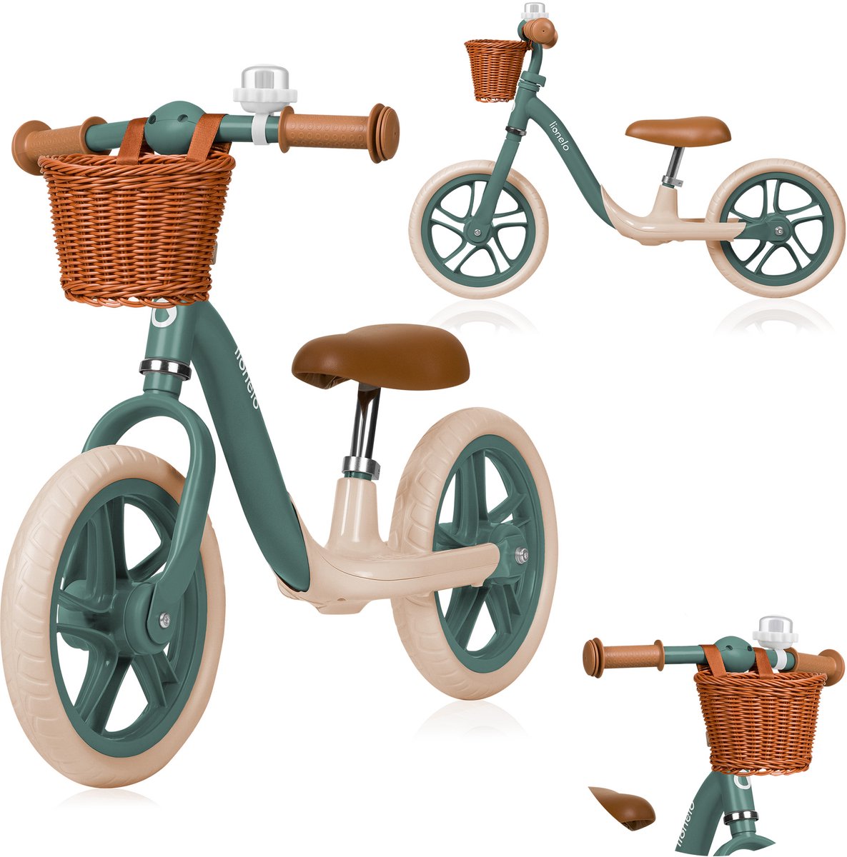 Lionelo alex plus – balancecykel fra 3 år – 12” punkteringsfri dæk – justerbar sadel (30-35 cm) styr (52-58 cm) – med fodstøtte, klokkekurv – 3,4 kg let – styrbegrænser – skridsikre håndtag – komfortabelt sæde, babycykel lærer at balancere