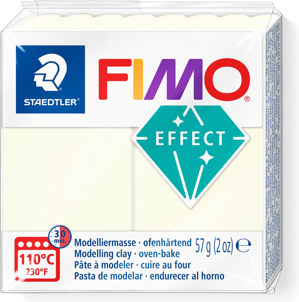 Fimo effekt - ovnhærdende modellervoks standardblok 57 g - glød-i-mørke