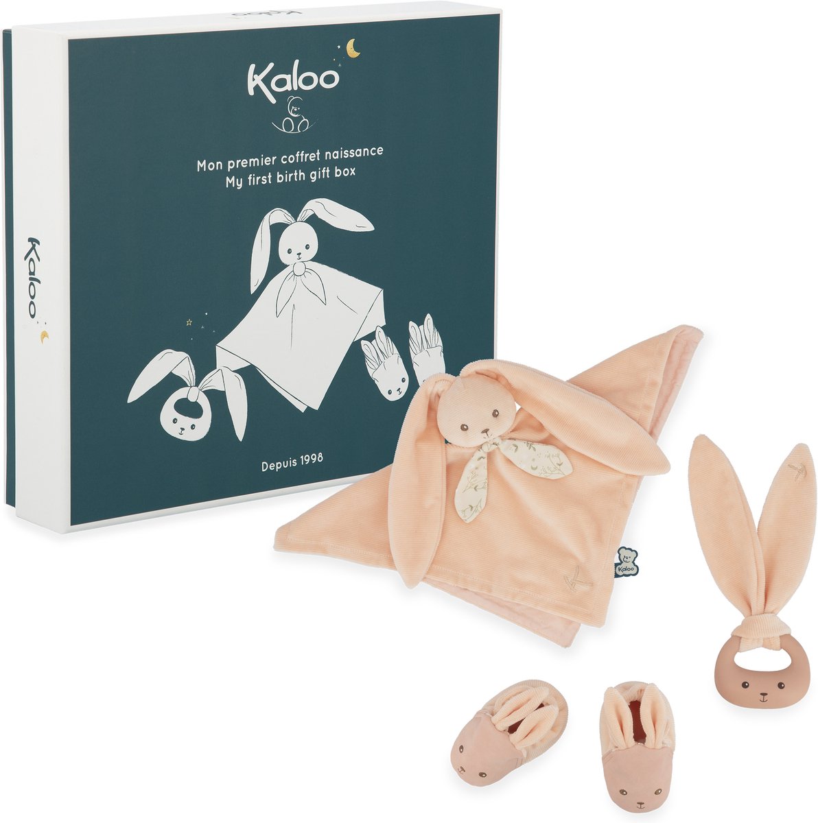 Kaloo fødselsgaveæske - babygavesæt blå - krammeklud, bidering, støvletter.