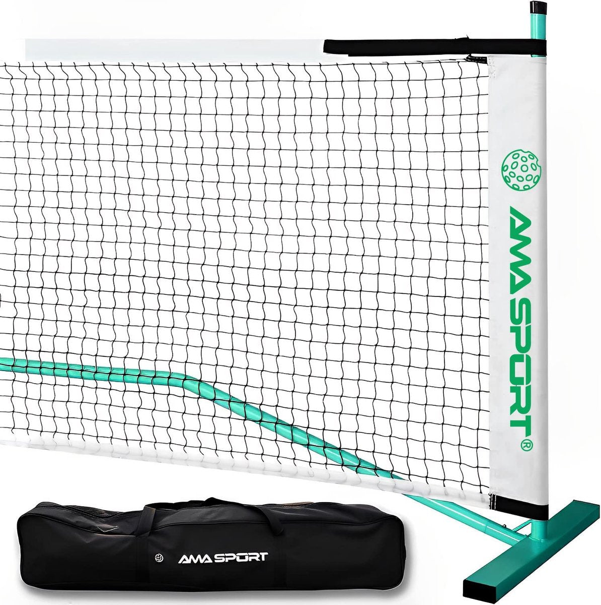 Ama sport pickleball net grønt – bærbart komplet netsæt med taske – nemt at sætte op –
