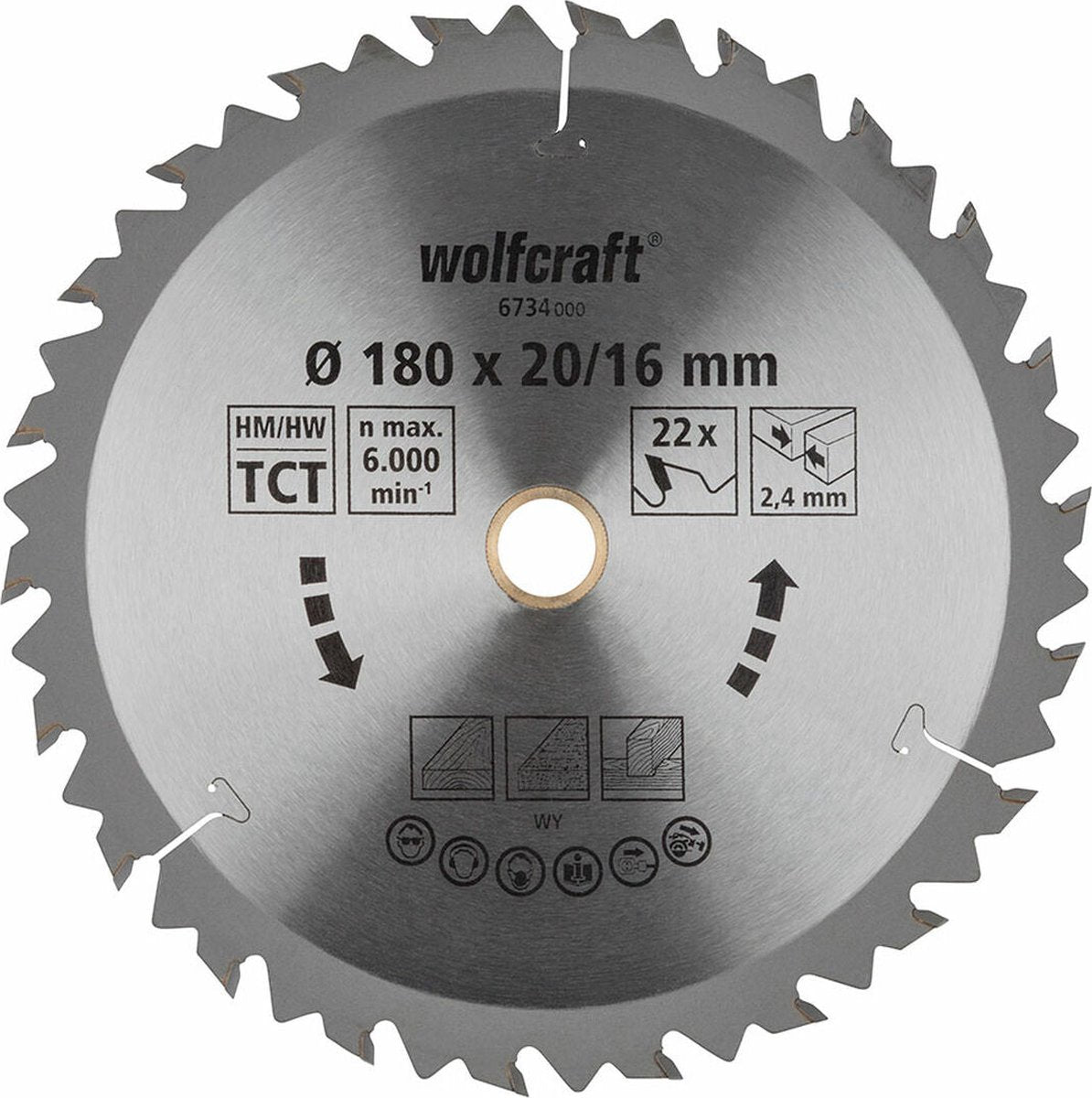 Wolfcraft - rundsavklinge 180x20mm 180x16mm - 18 tænder - savklinge til rundsav - brun serie - 6734000