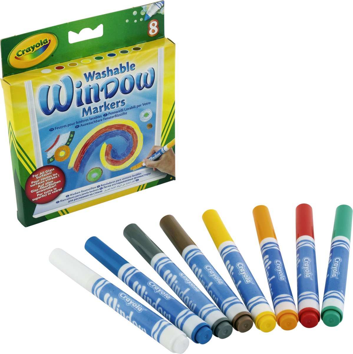 Crayola - tusch - 8 vaskbare vinduesmarkører til børn
