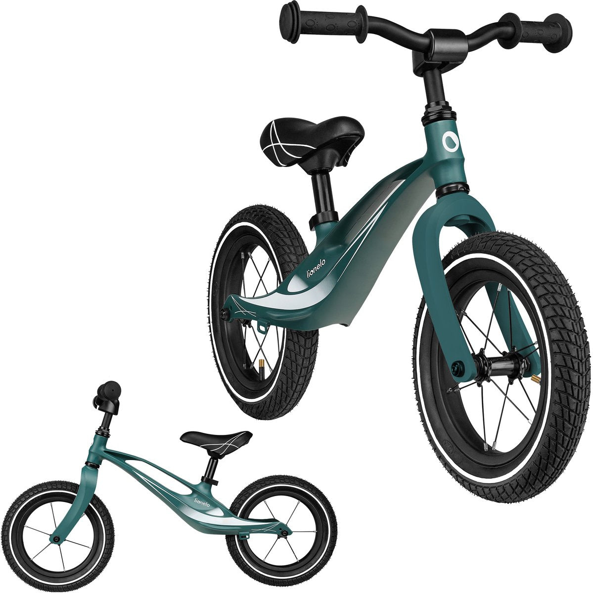 Lionelo bart luftbalancecykel - magnesiumstel - 3,8 kg ultralet - 12" oppustelige hjul eller EVA hjul - justerbar styrsadel - op til 30 kg - fra 2 år - skridsikre håndtag - styrbegrænser - fodstøtte - håndtag - EN71 certificeret -