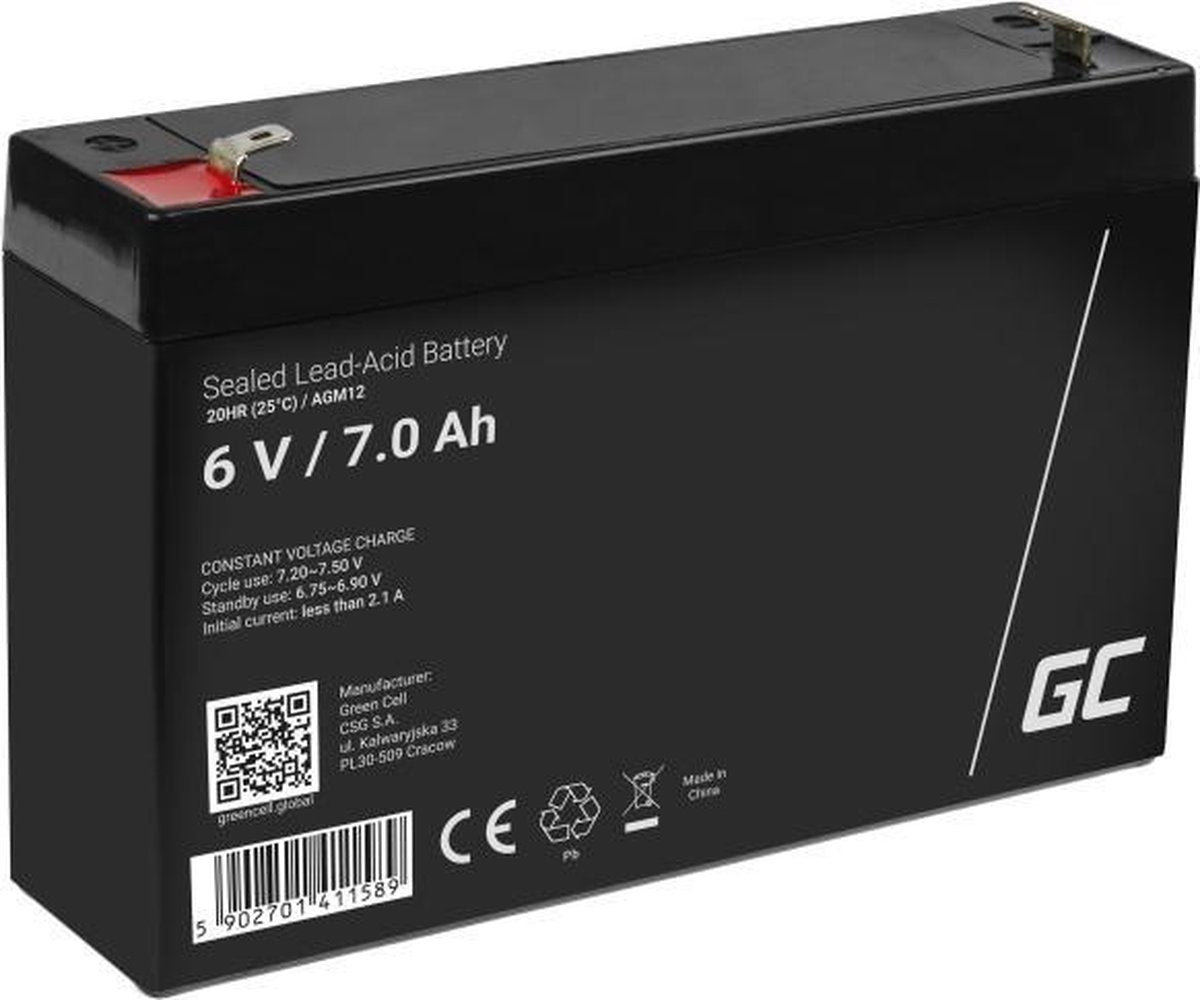 Green cell 6v 7ah (4.6mm) 7000mah vrla agm batteri
