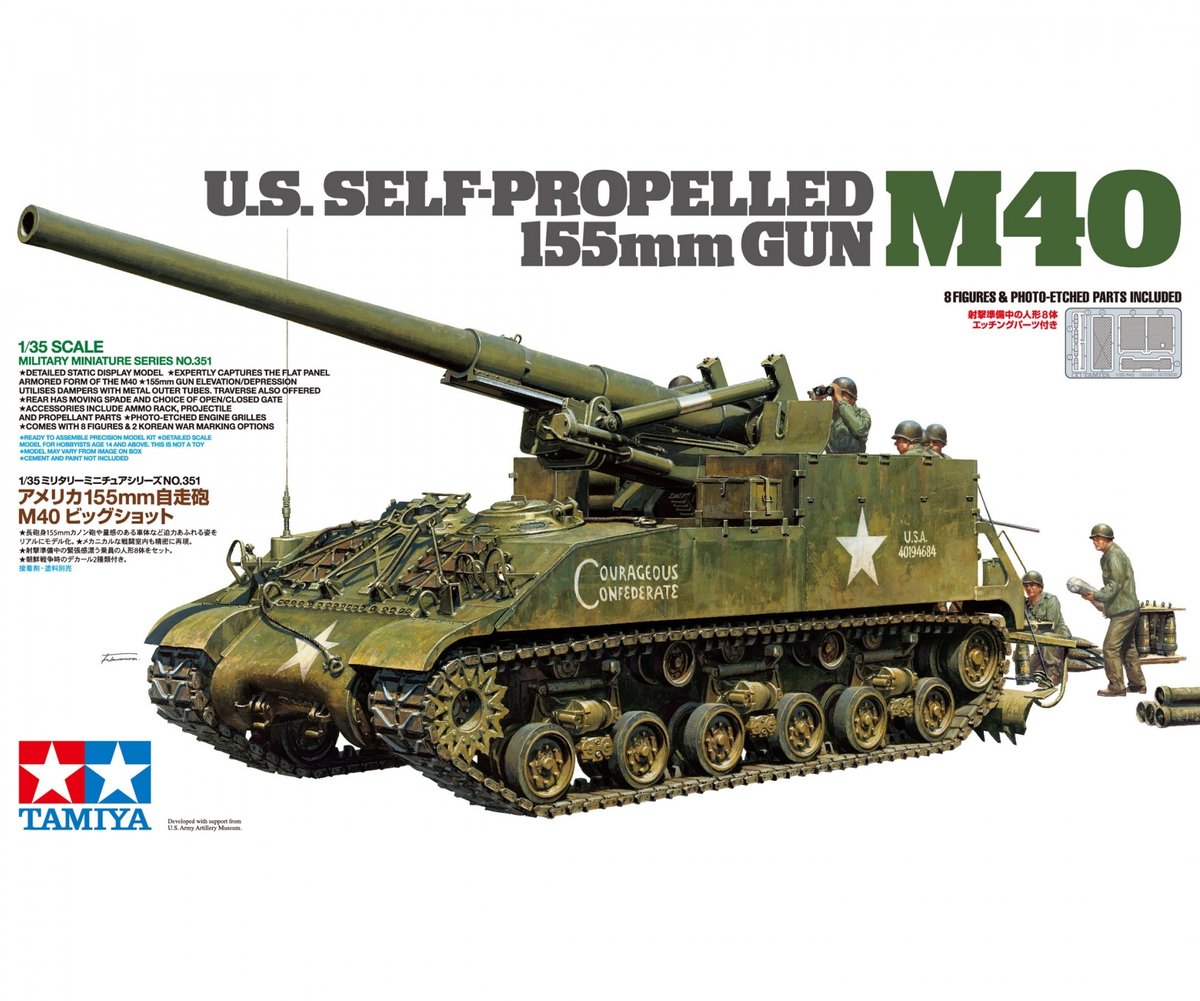 Tamiya modelsæt bil - 35351 155 mm selvkørende pistol m40 plastik - 1:35 - modelfremstilling