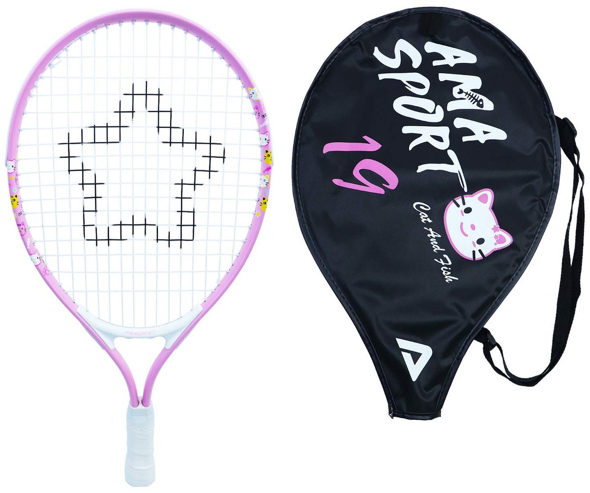 Ama sport børnetennisketcher kat pink 19 tommer - let juniorketcher med taske - ideel til begyndere -