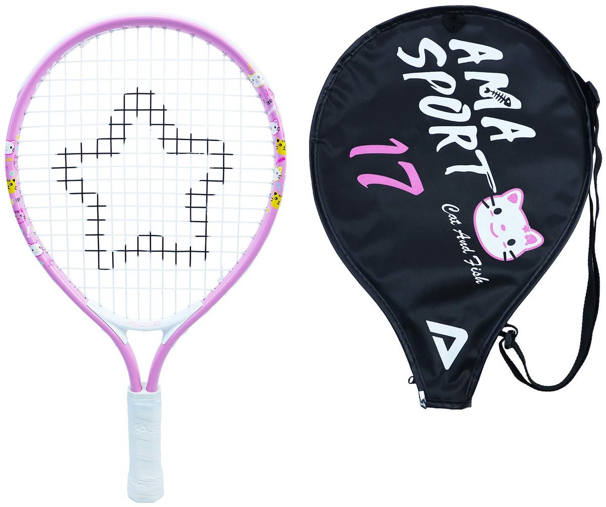 Ama sport børnetennisketcher kat pink 17 tommer - letvægts juniorketcher med taske - ideel til begyndere -