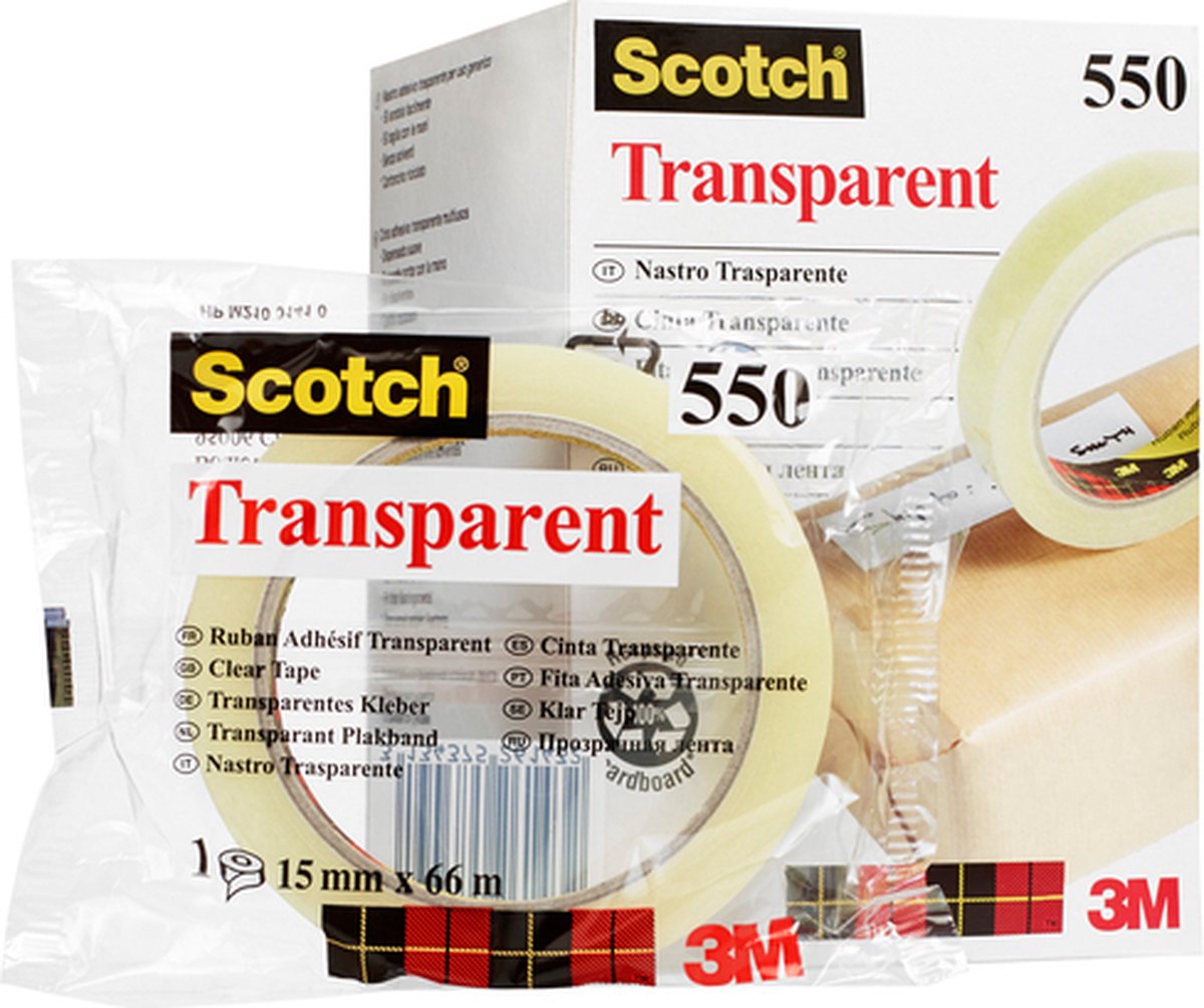 Scotch selvklæbende tape 550 15mmx66m gennemsigtig | 10 stk