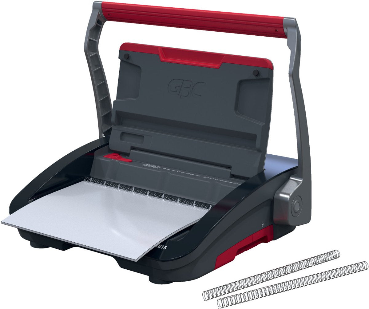 Gbc wirebind® wb15 manuel indbindingsmaskine - spiralbundet - 125 ark - sort rød