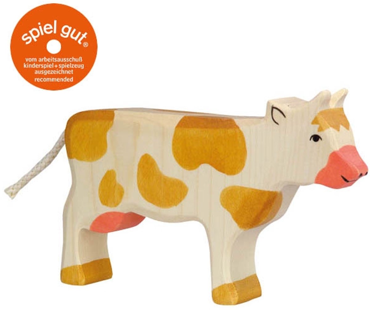 Holztiger ko, stående, brun. 17,5 cm.