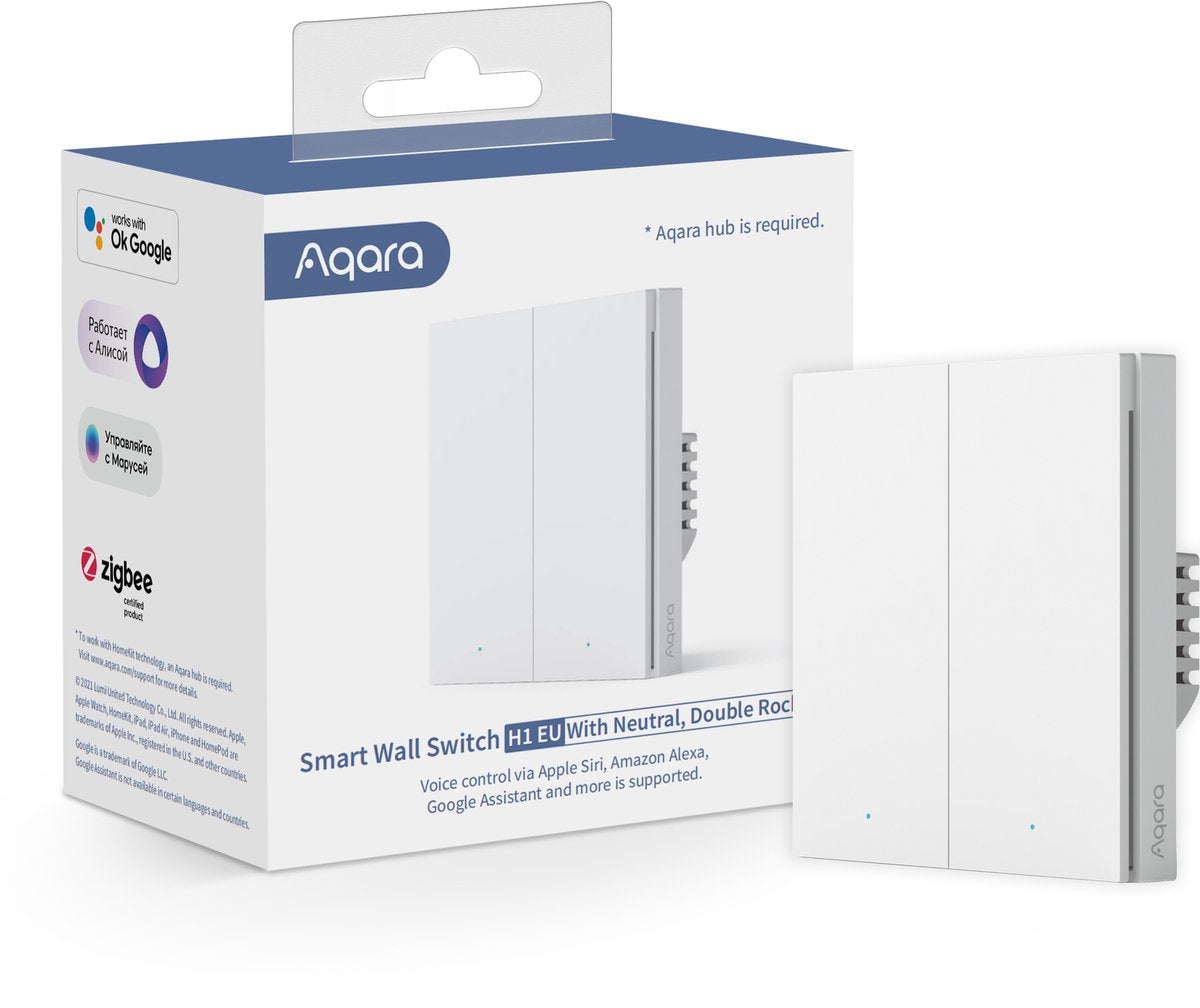 Aqara smart vægafbryder h1 - med nul ledning, dobbelt trykknap - zigbee - eu version